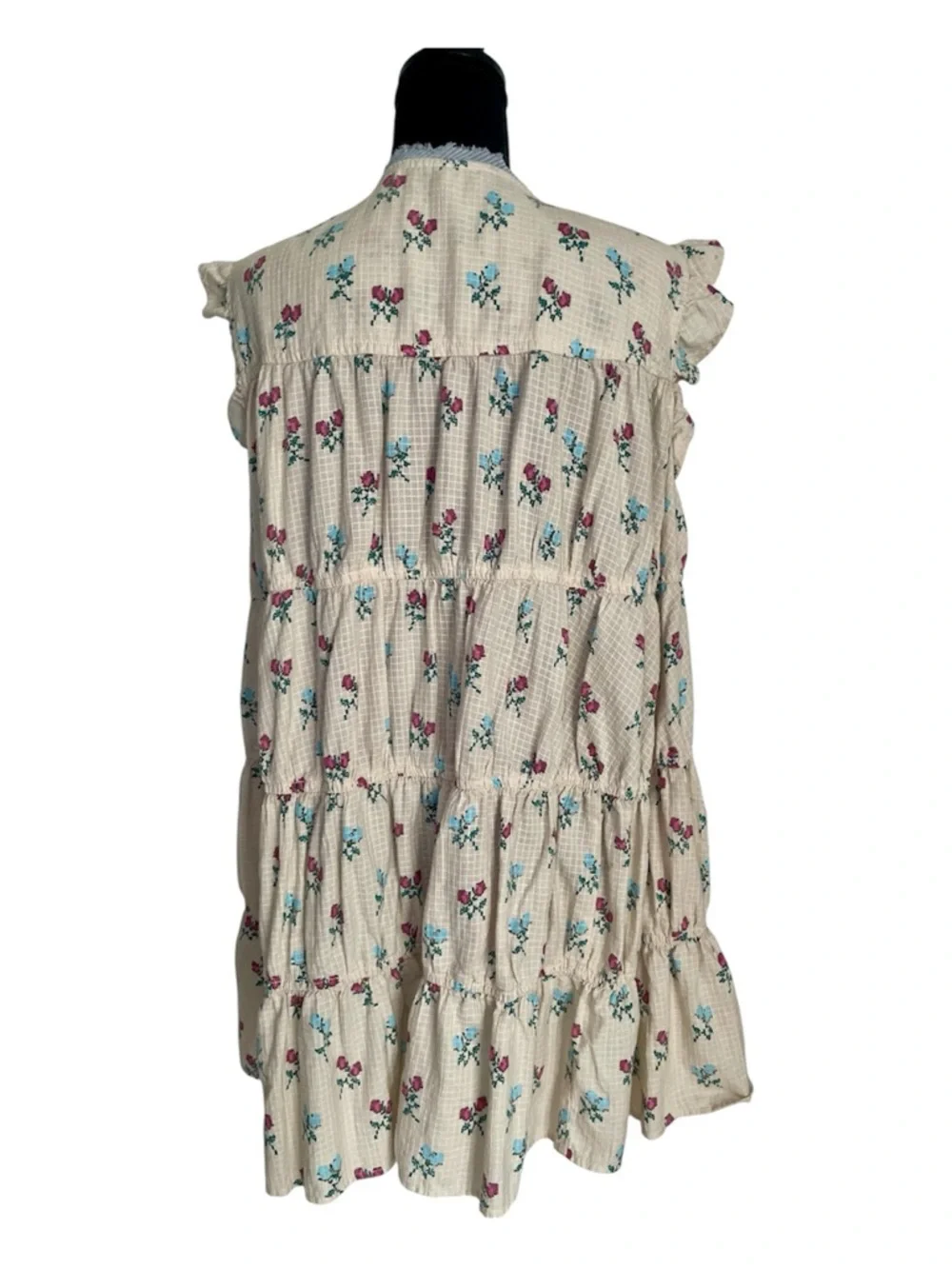 Free People Bohemian Prairie Sundown Mini Dress Tunic Floral Ivory Combo Large